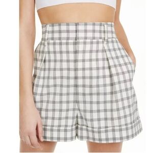 Danielle Bernstein Womens Plaid Shorts, Ivory Plaid High Waist